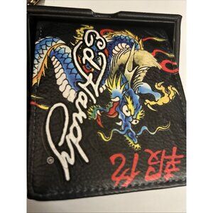 Ed Hardy Men's Black Leather Wallet Dragon Tattoo Bifold w/Leather Collector Box